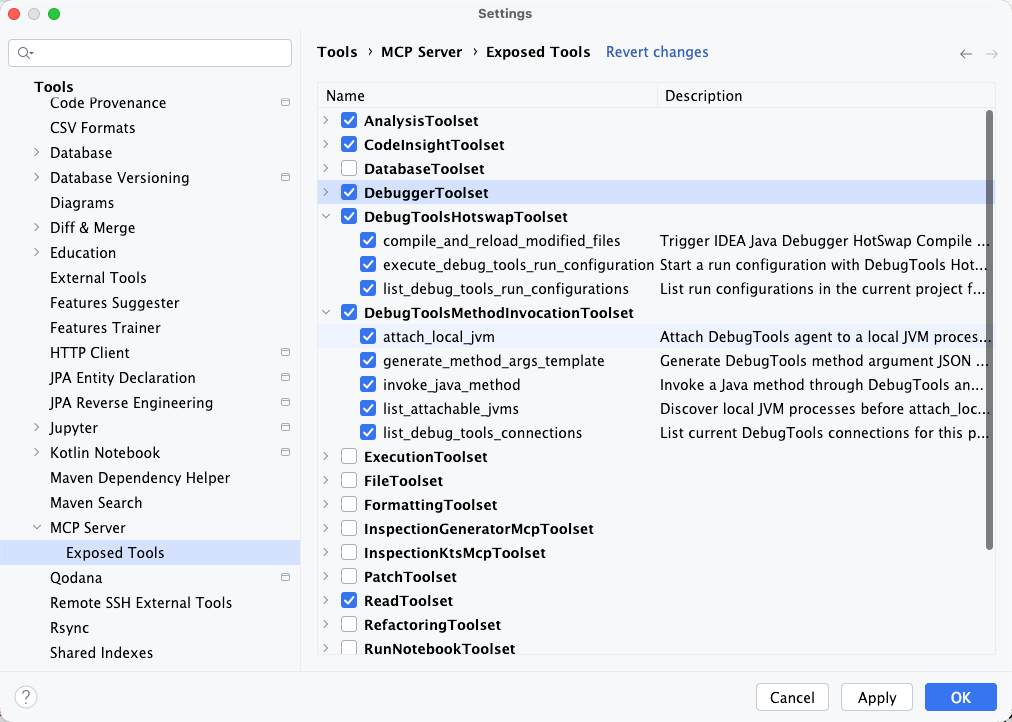 IDEA MCP Exposed Tools 中的 DebugTools 工具组